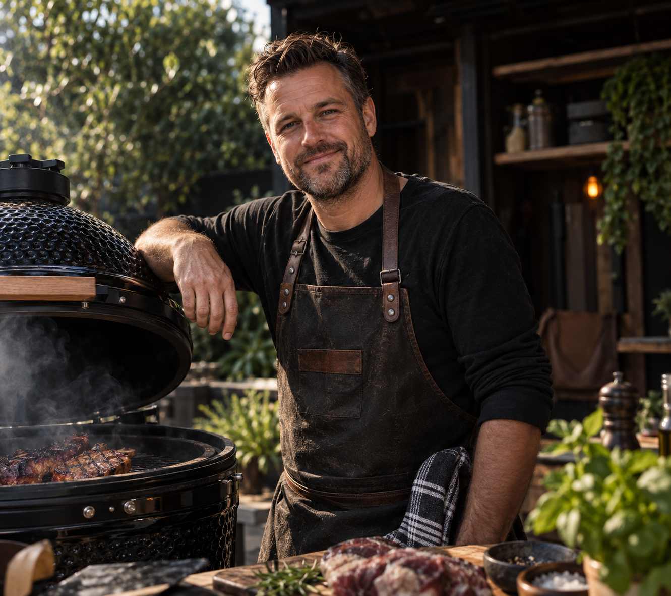 Mark Jansen bij zijn kamado